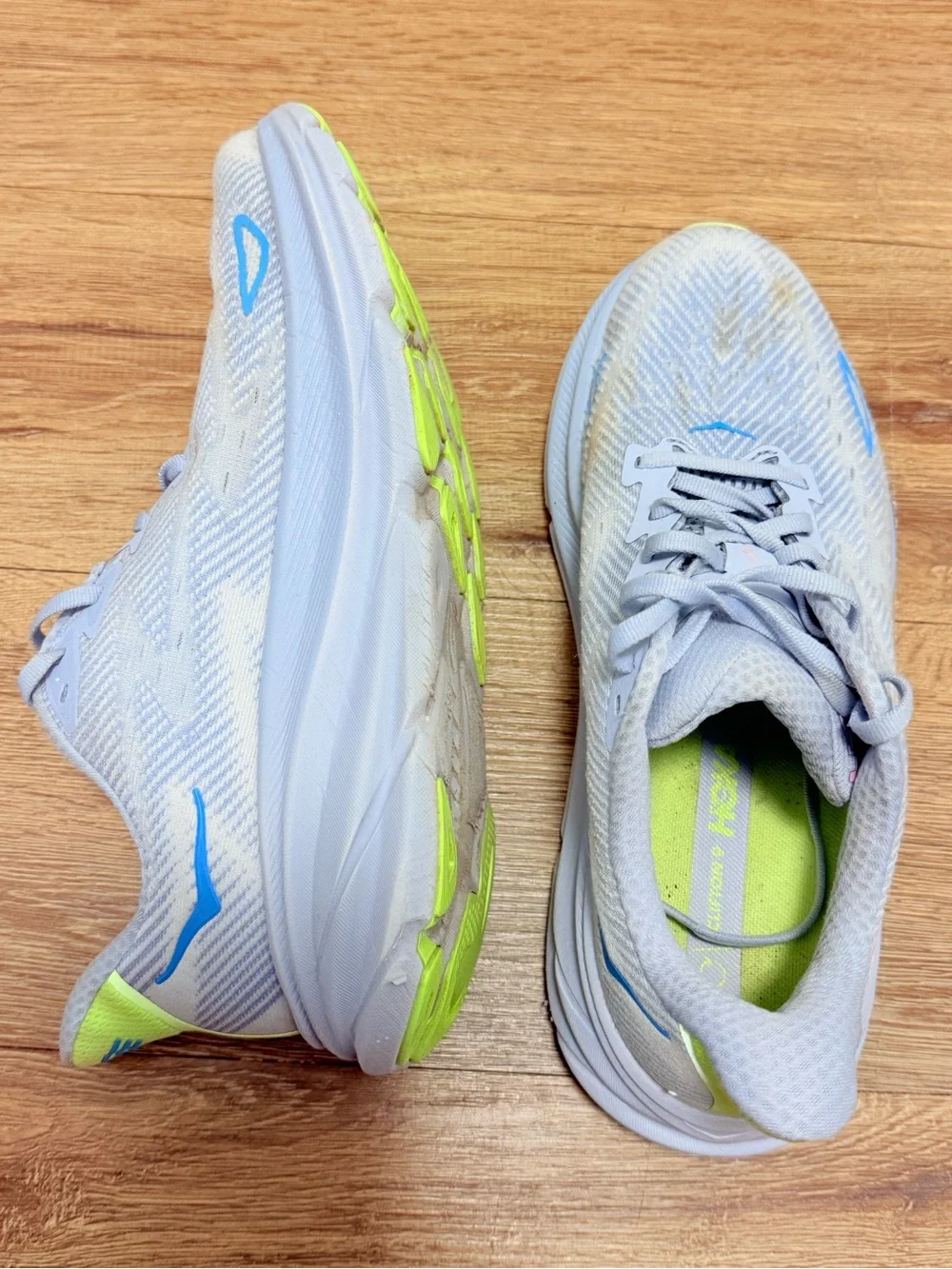 Hoka Men's Light Blue Athletic Running Shoes with Neon Accent
